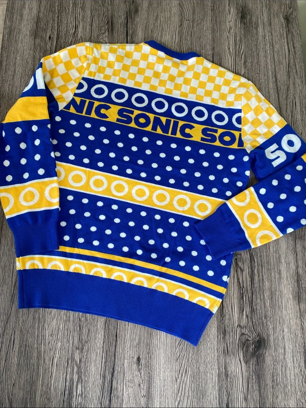 Sonic The Hedgehog Blue & Yellow Crewneck Sweater Size Small